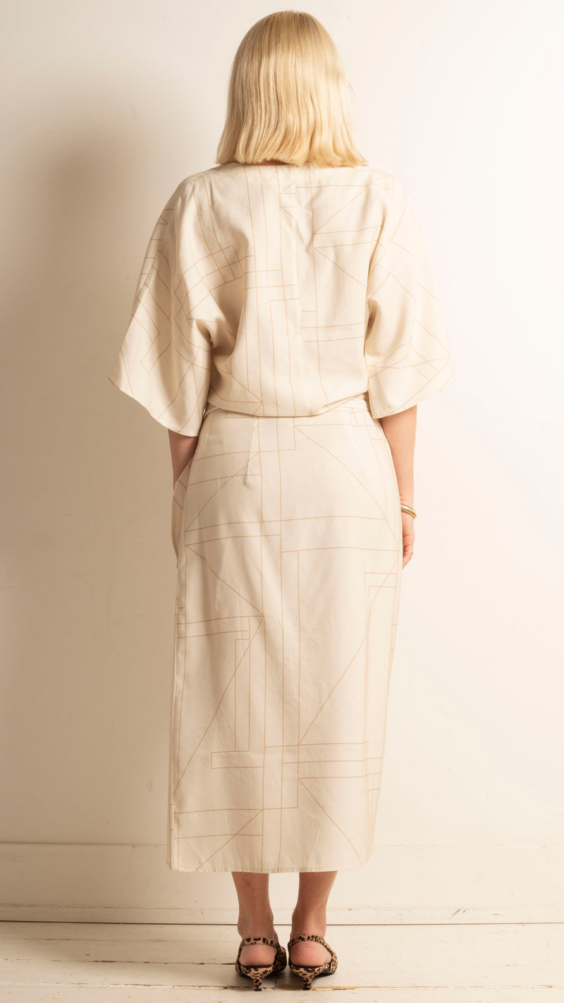 Dahlia Wrap Top & Skirt Set - Tan Grid