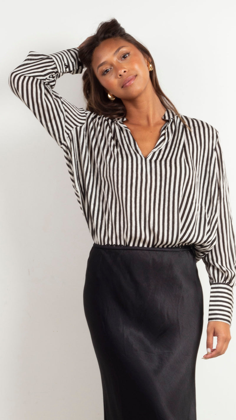 Wynona Stripe Blouse - Black/White