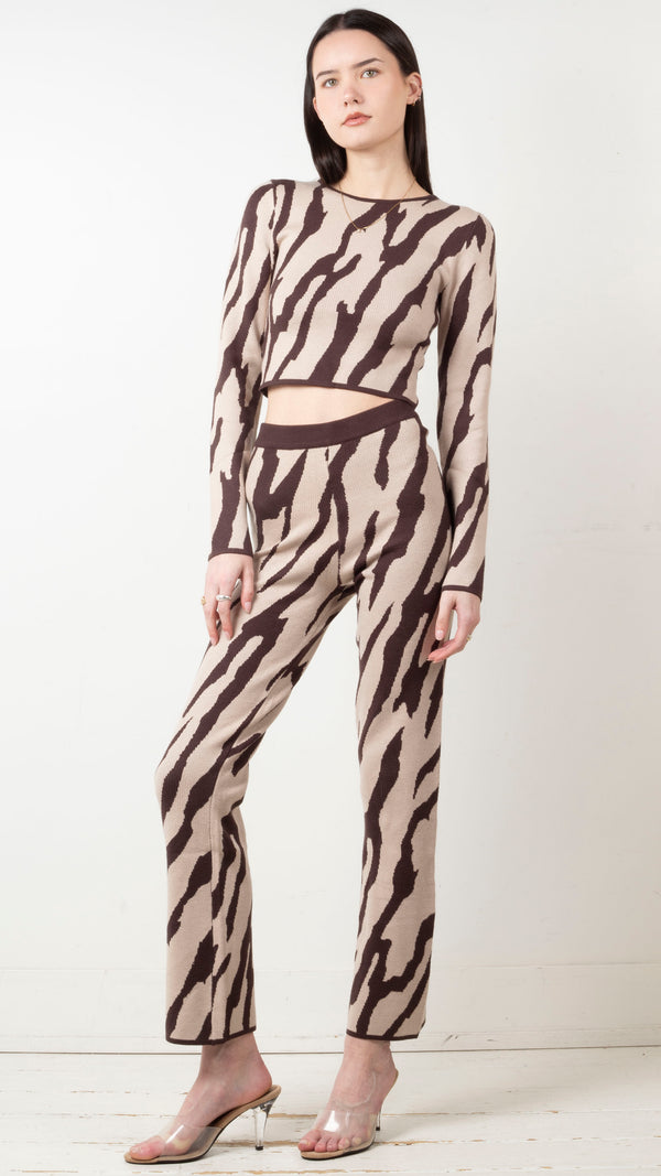 Xena Zebra Sweater Set - Beige/Brown