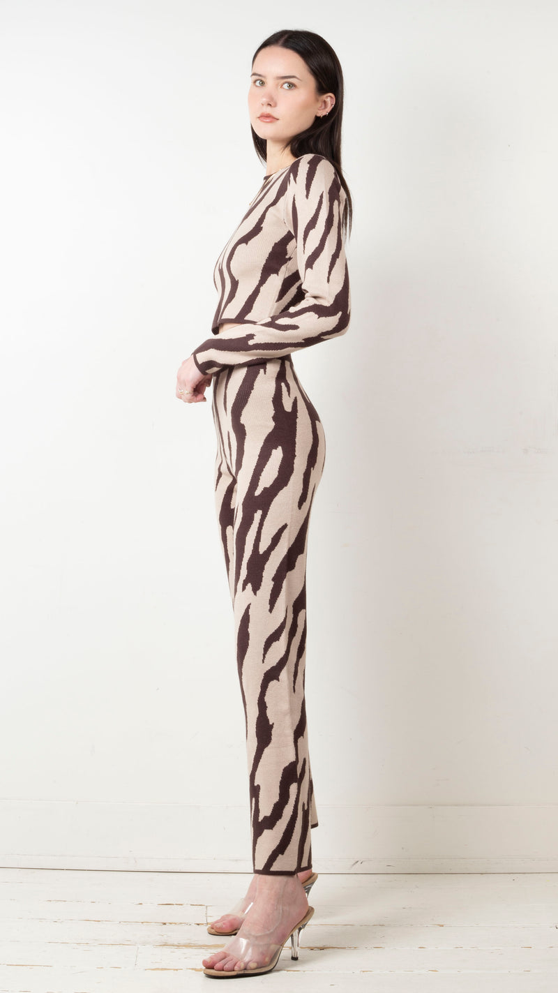 Xena Zebra Sweater Set - Beige/Brown