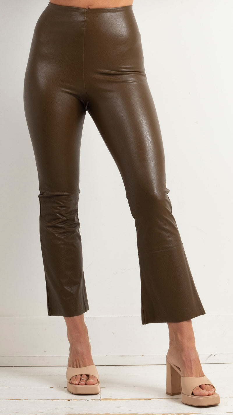 Faux Leather Cropped Flare - Cadet