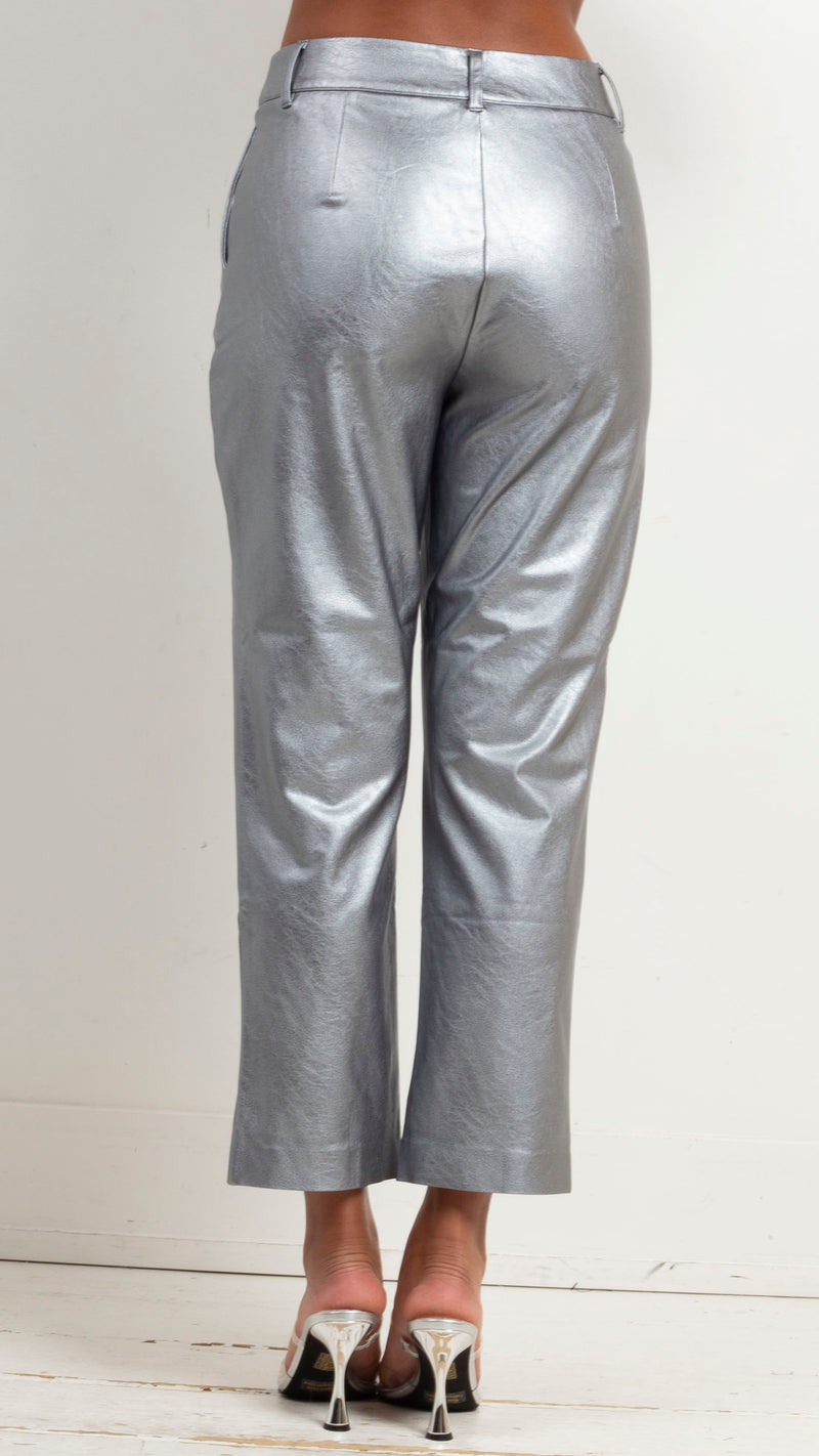 Faux Leather 7/8 Trouser - Platinum – Van De Vort