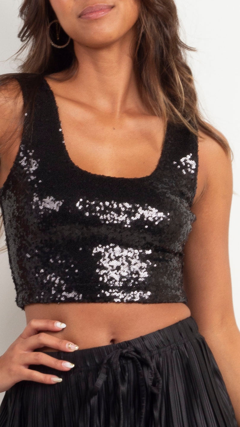 VALLEY GIRL SQUARE NECK CROPPED TANK TOP - BLACK