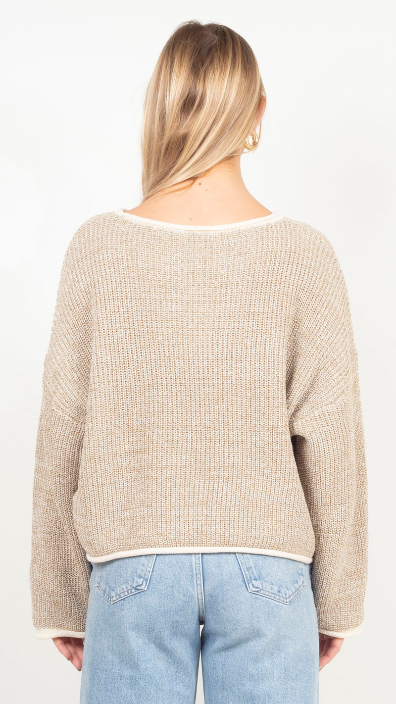 Charli Two Tone Sweater Top - Beige