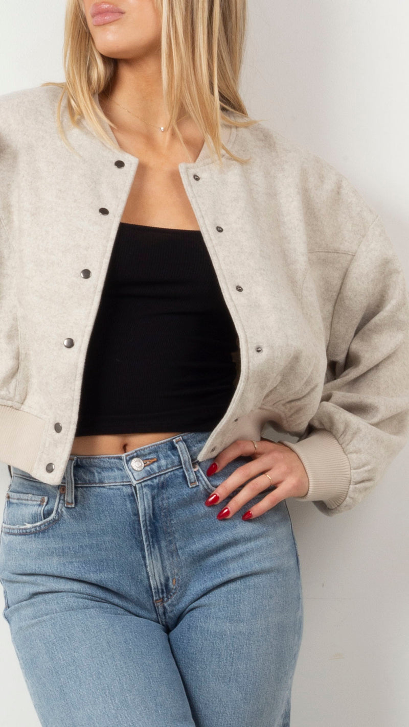 Ruby Cropped Bomber - Beige