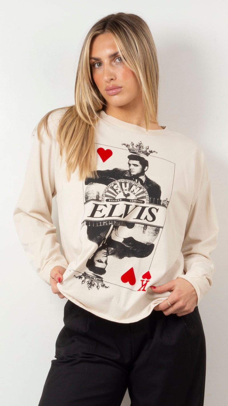 Sun Records x Elvis King of Hearts Long Sleeve - Dirty White