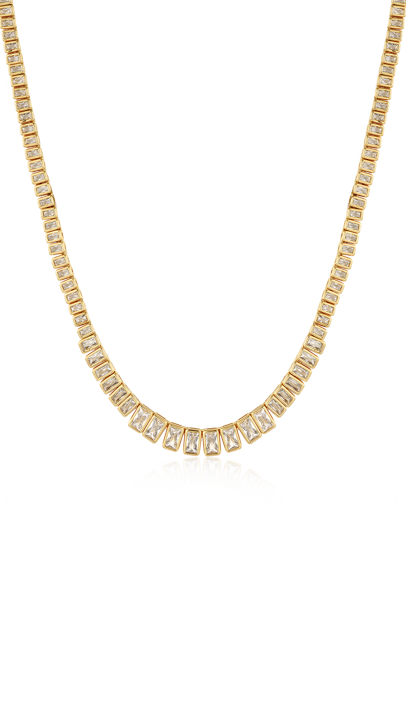 The Emerald Bezel Tennis Necklace - Gold