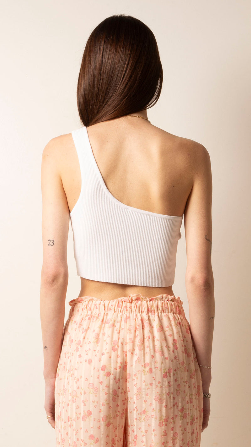 One Shoulder Fitted Crop - White