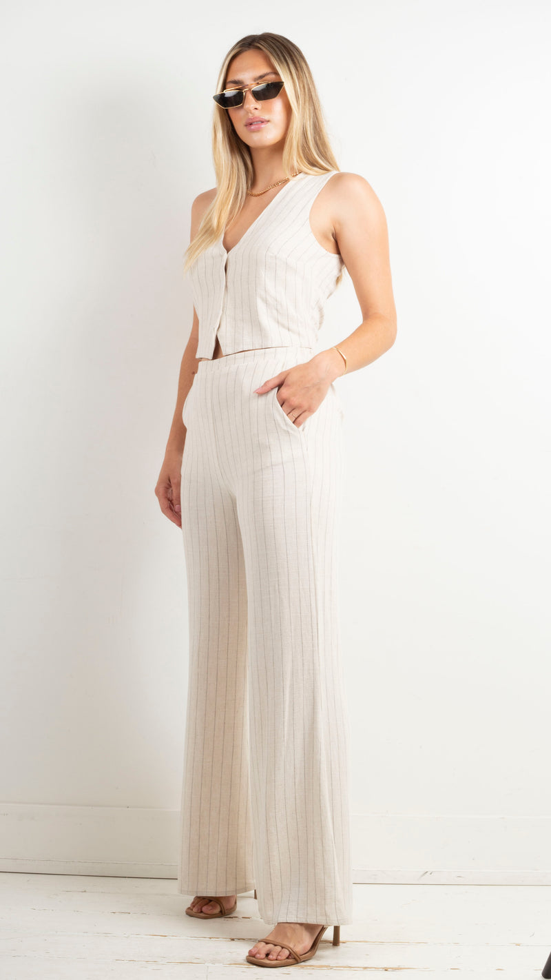 Bella II Trouser- Natural Pinstripe