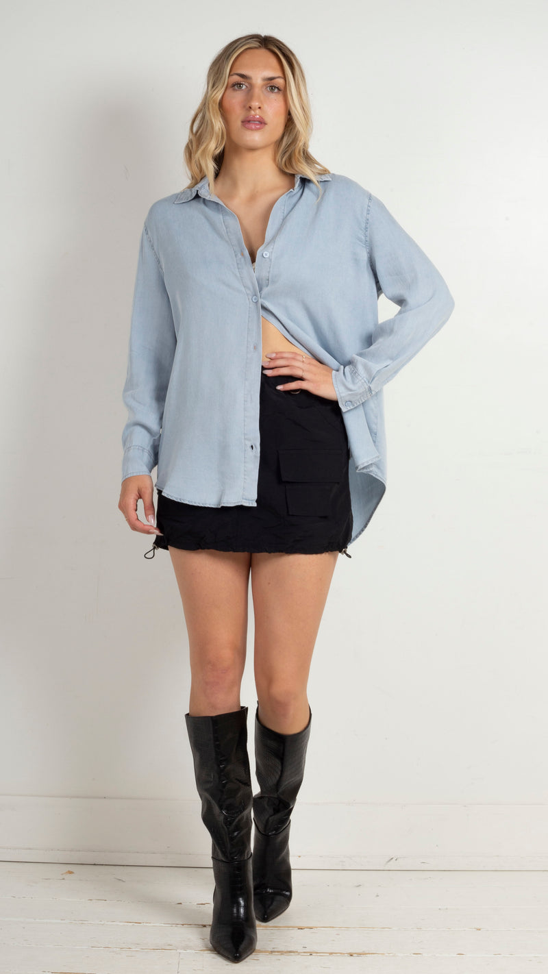 Chandler Oversized Button Down - Icy Denim