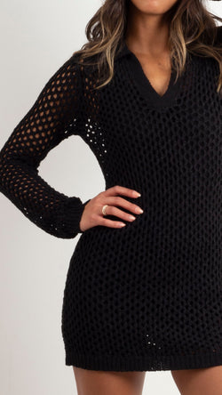 Leah Collared Knit Mini - Black