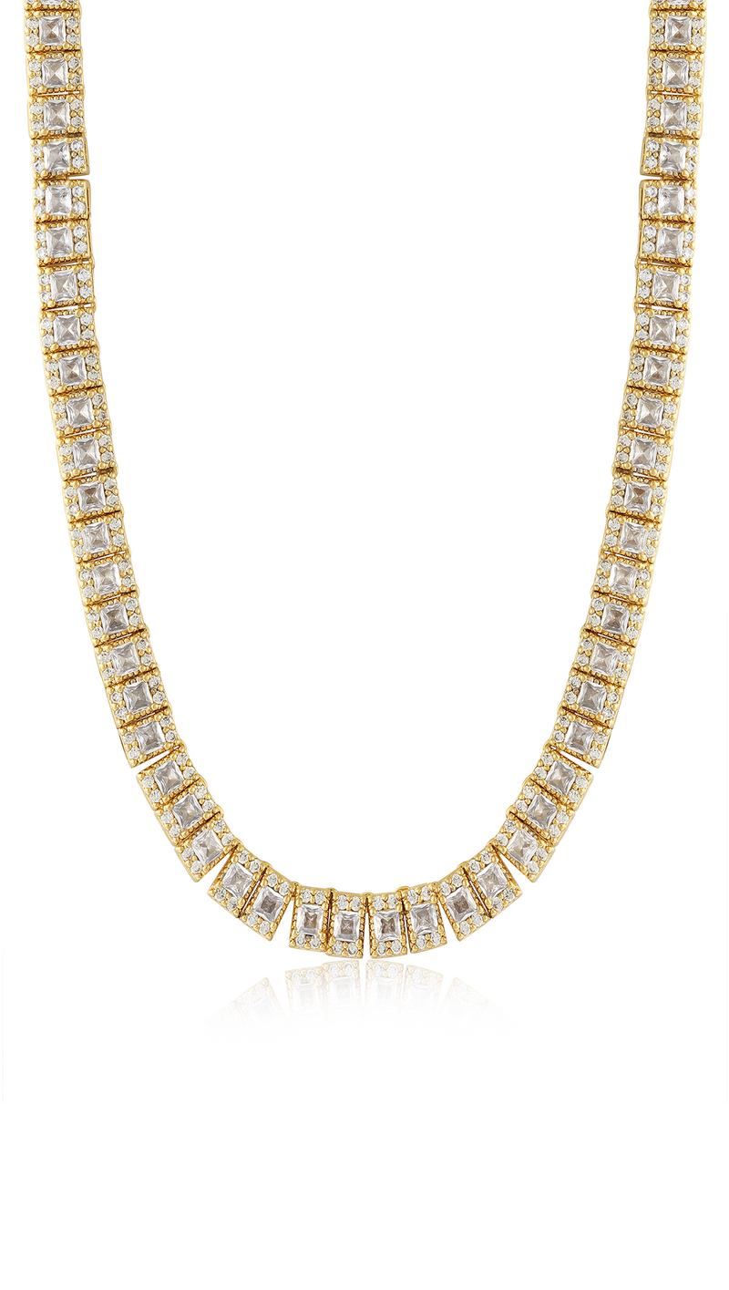 The Triple Crystal Tennis Necklace- Gold