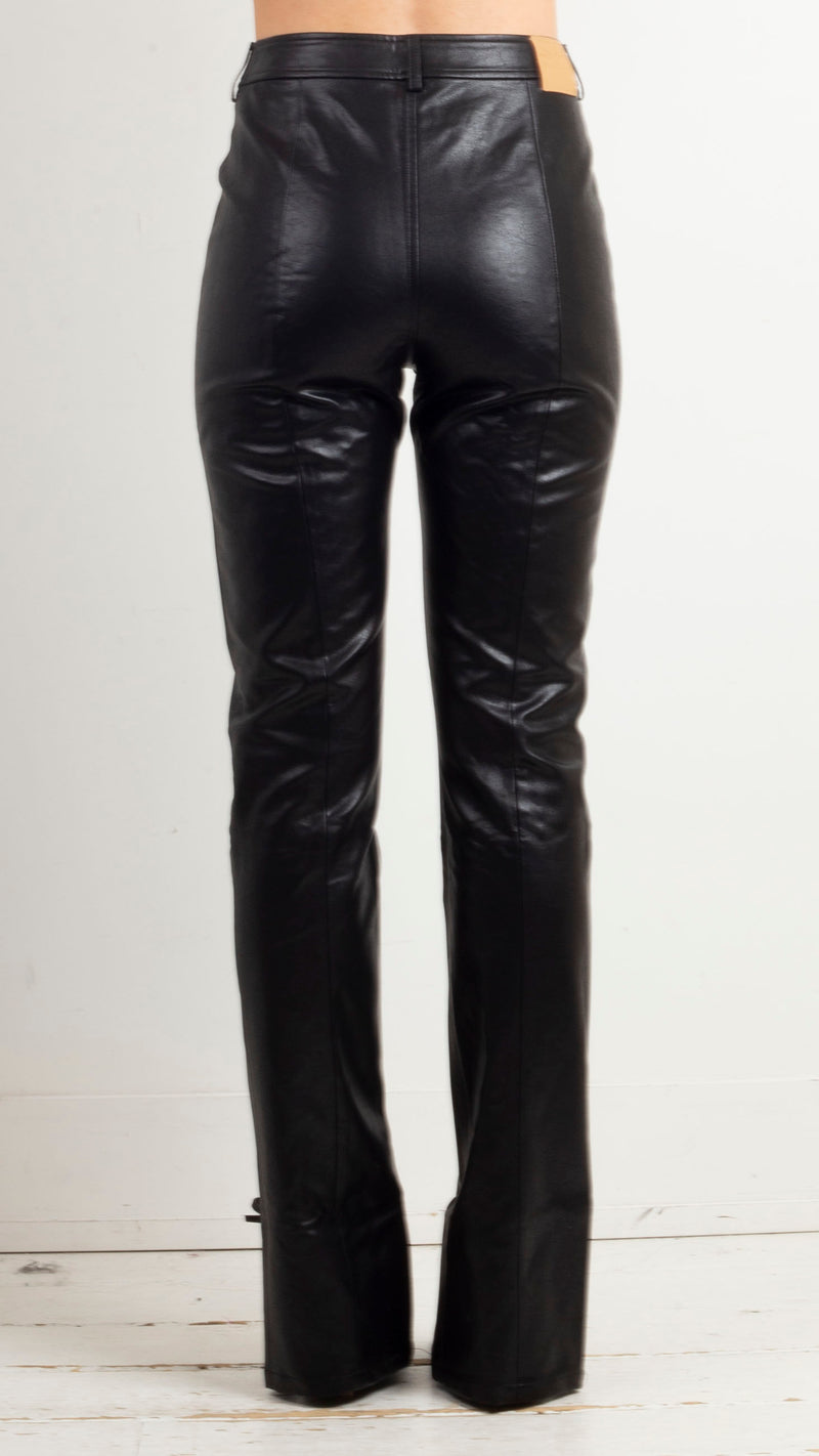 Faux Leather Lace Up Pants - Black