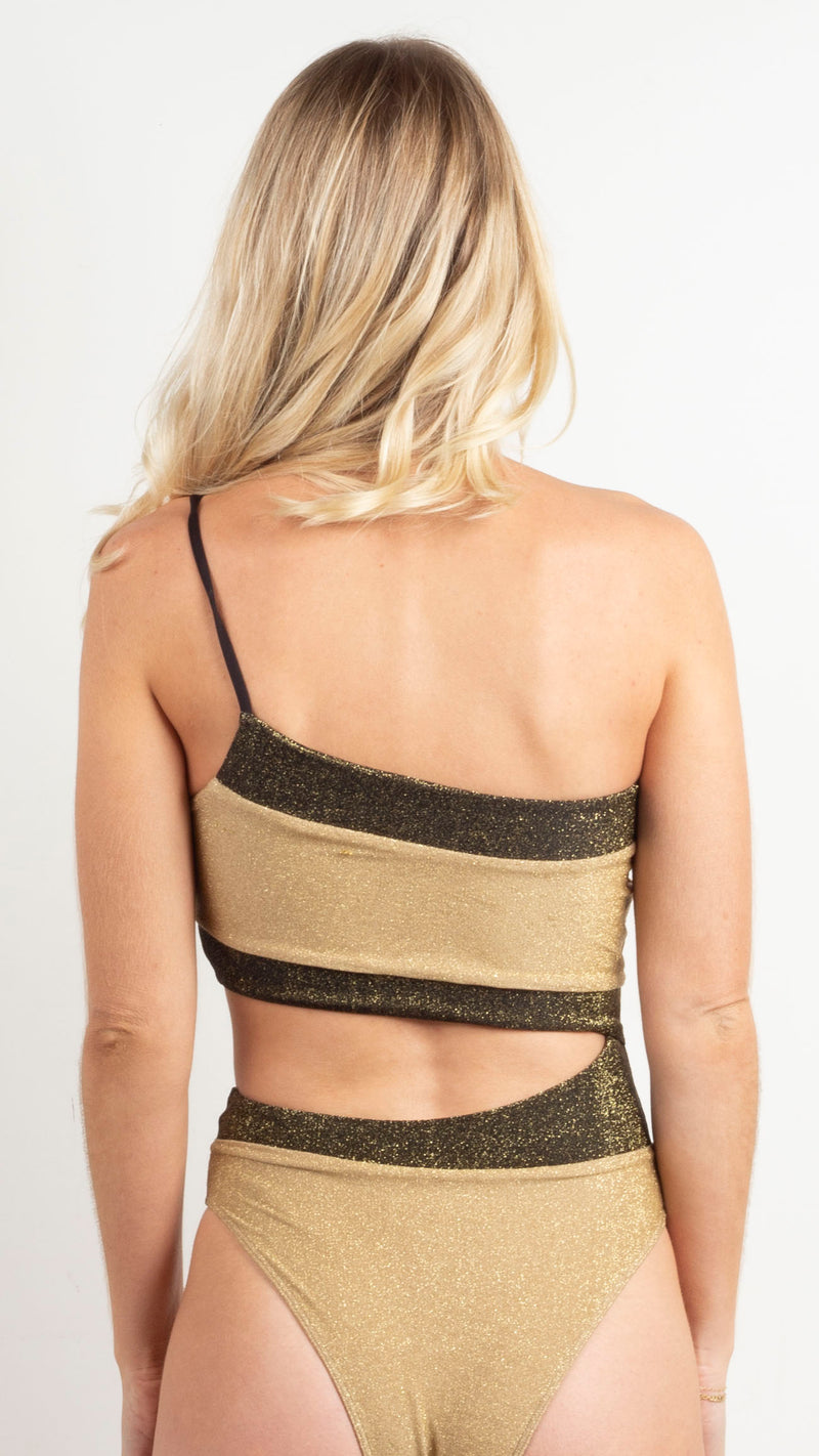 Disco One Shoulder Swimsuit - Gold