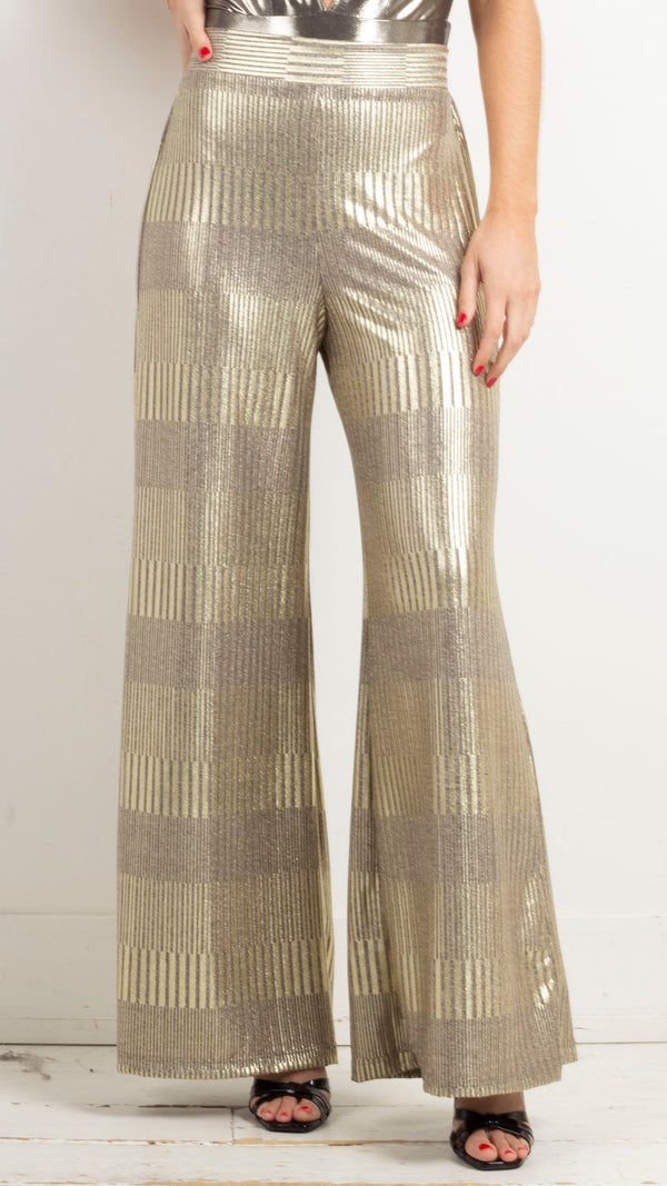 High Waist Lamé Wide Leg Pant - Gold
