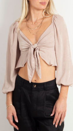 Linea Peplum Tie Front Blouse - Taupe