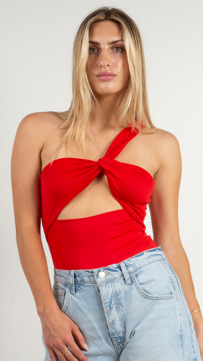 Olivia One Shoulder Bodysuit - Red