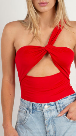 Olivia One Shoulder Bodysuit - Red