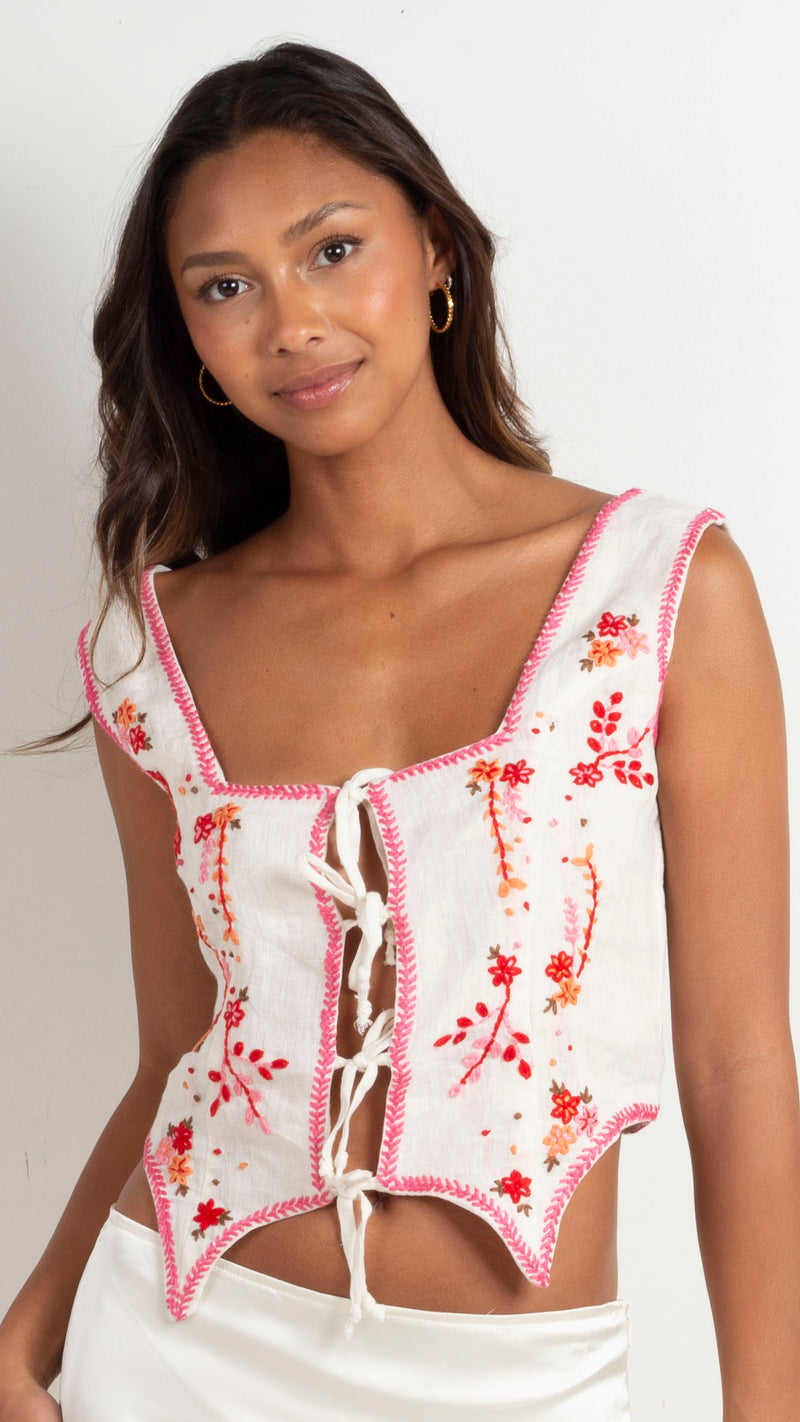 Embroidered corset top - Pink - Ladies