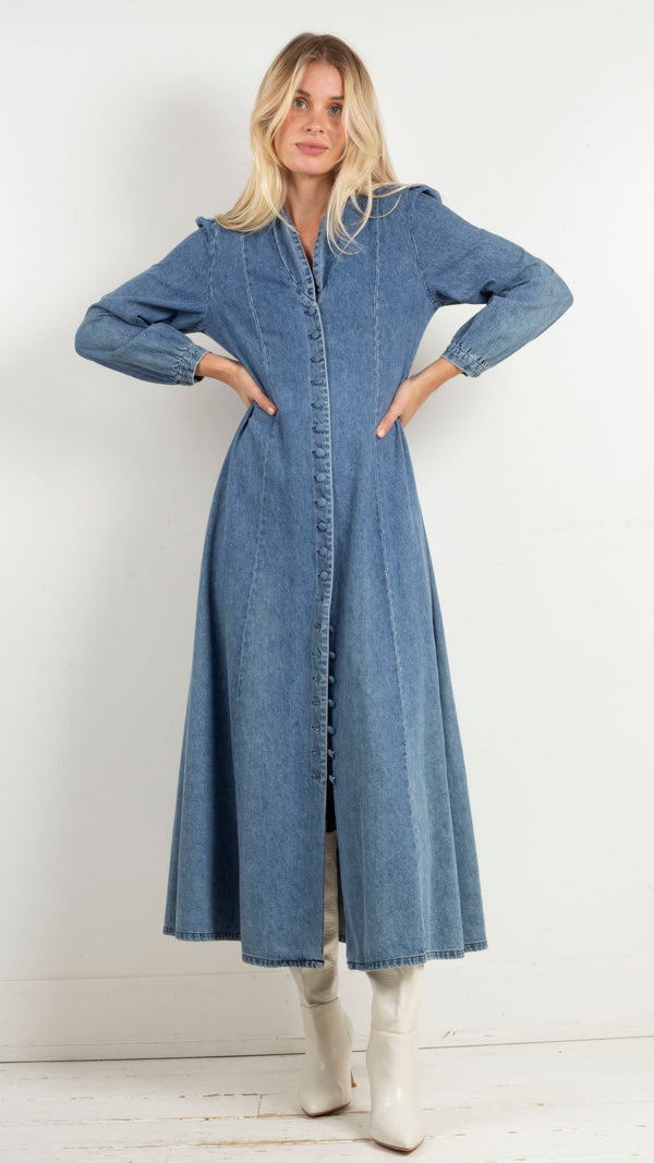 J Peterman Co 90s Denim Buttondown Dress