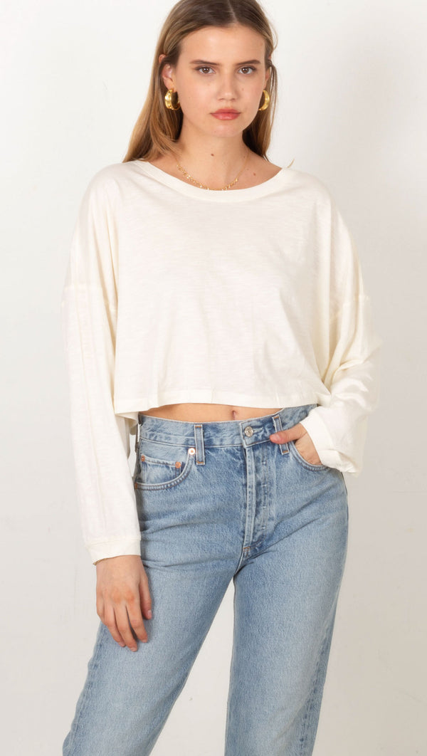 Cropped Dolman Long Sleeve - White
