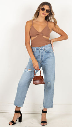 Malta Ribbed Cut Out Top - Brown