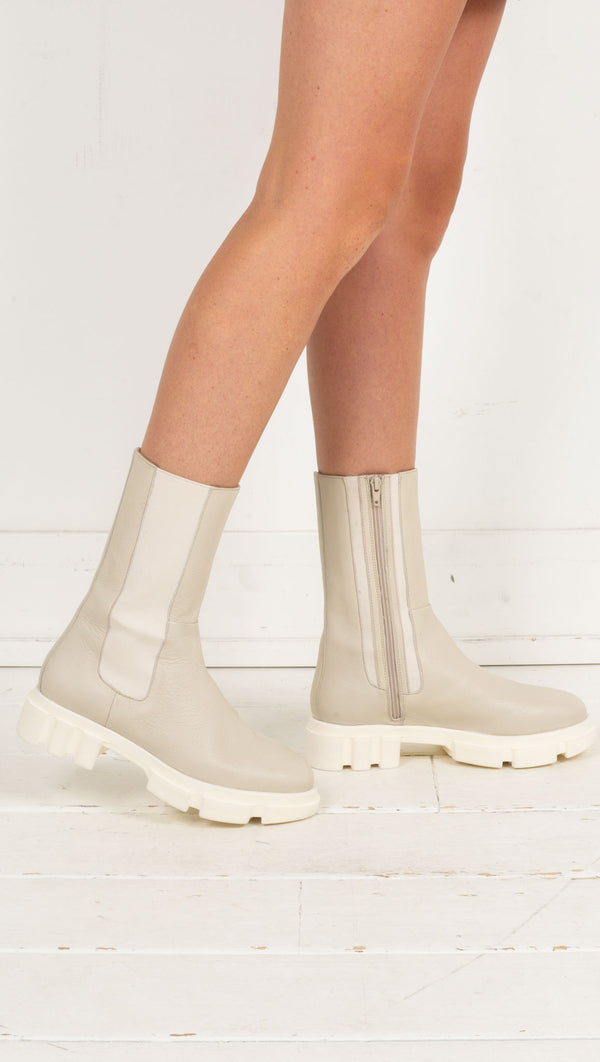 chelsea boot cream tan zipper high calf
