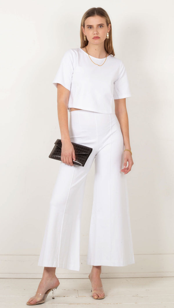 Ponte Knit Short Sleeve Top - White