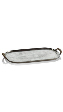 Zodax Hammered Aluminum 21 Inch Tray with Wrapped Handles