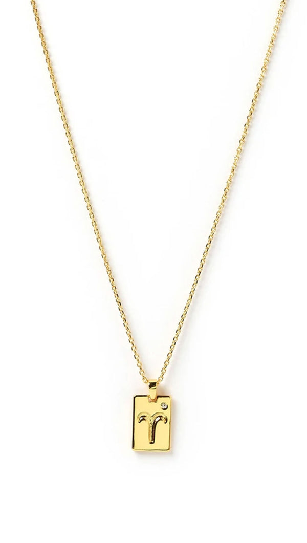 arms of eve zodiac tag necklace in gold 