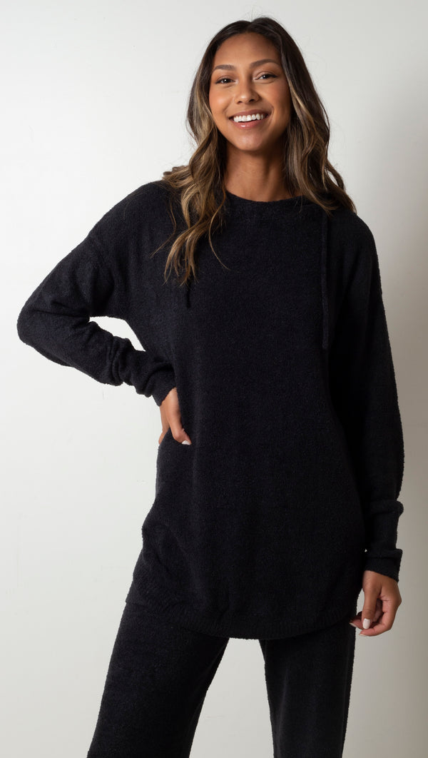 CozyChic Lite Shirttail Hooded Pullover - Black