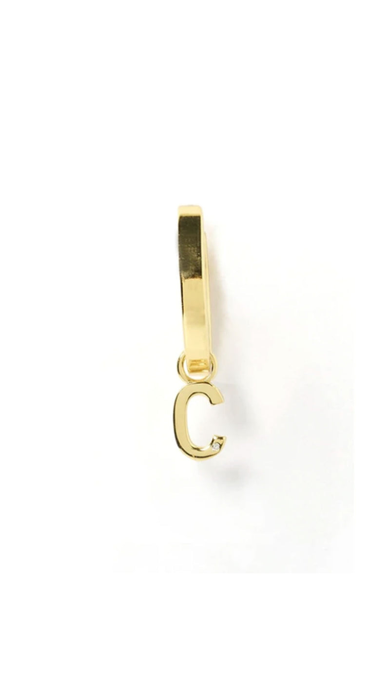 Initial Gold Charm Earring - Gold/Single