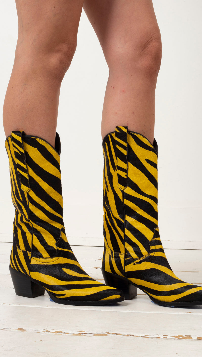 Dagget Mid Shaft Boots - Yellow/Black Zebra