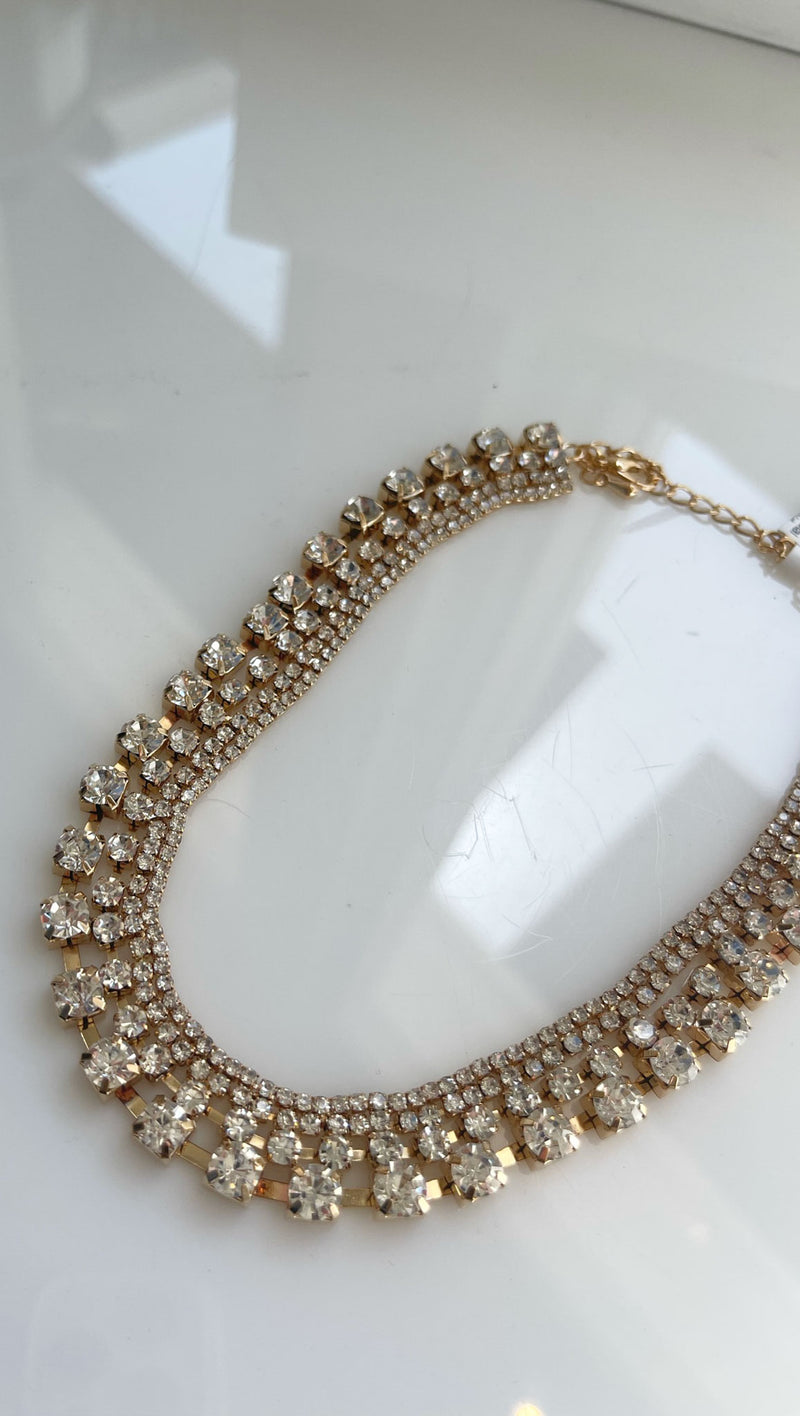 Four Layer Crystal Choker - Gold