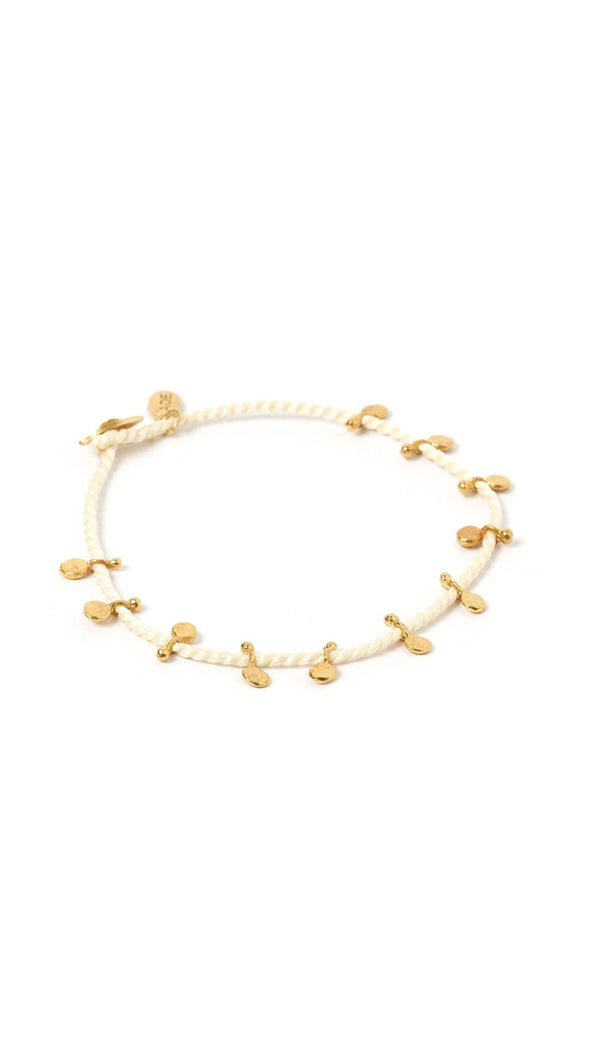 white string with gold beeding