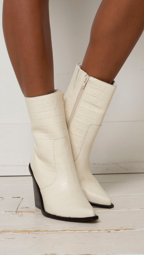 Camille Western Boot - White Croc