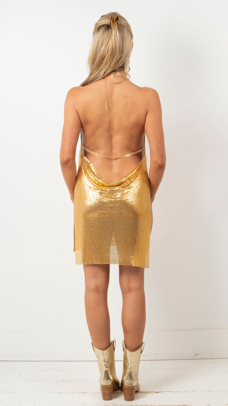 Electric Rio Metallic Chain Dress - Gold – Van De Vort