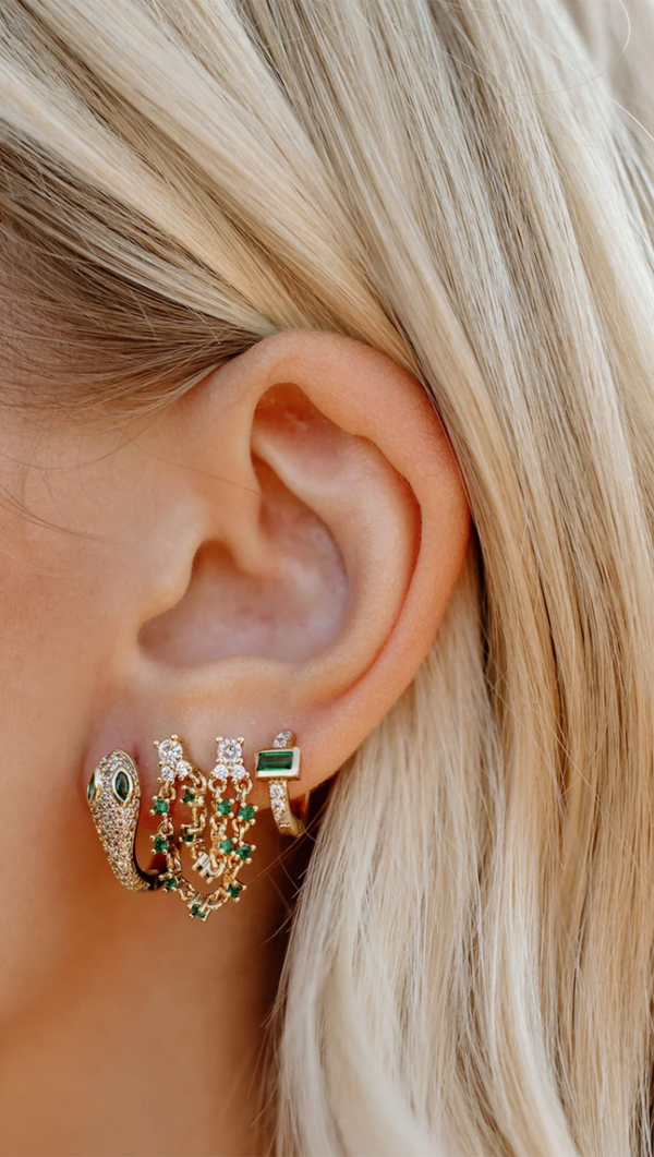 Ava Double Stud Tennis Earrings - Emerald