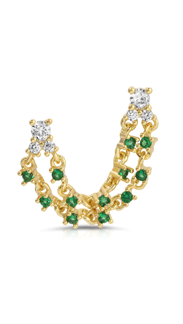 Ava Double Stud Tennis Earrings - Emerald