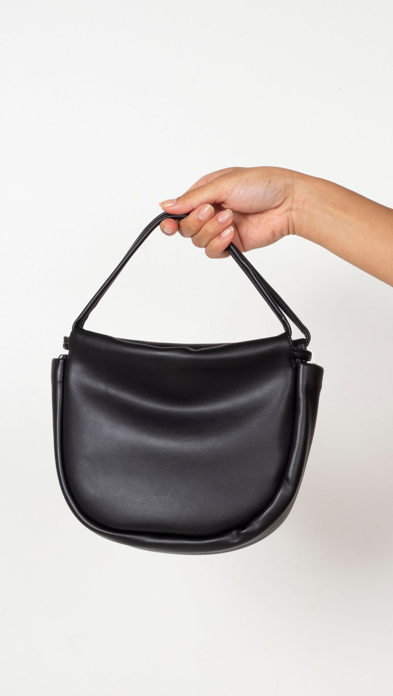 Leatherette Shoulder Bag - Black