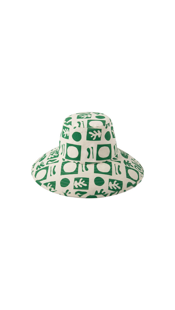 wide brimmed canvas bucket hat lack of color green white