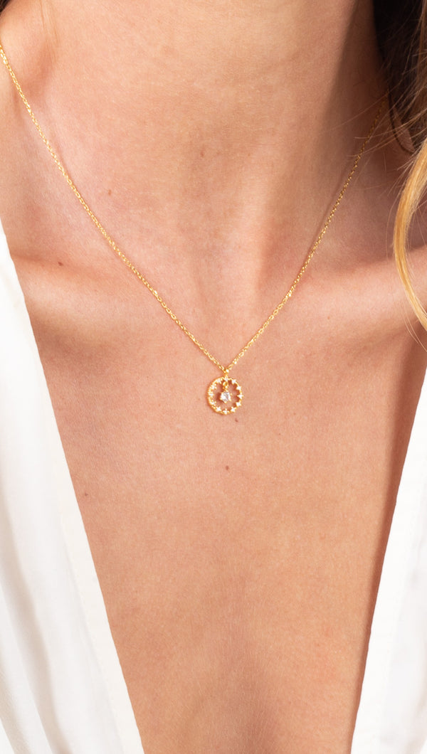 étoile Gold Dipped Necklace with Clear Crystal Round Charm