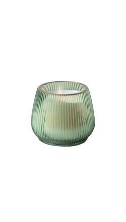 green transparent ribbed candle