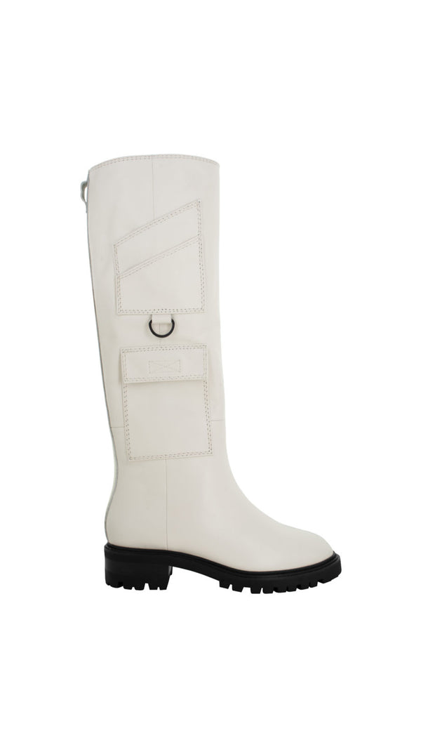 white d ring detail high boots 