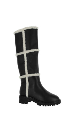black leather ivory faux shearling boots