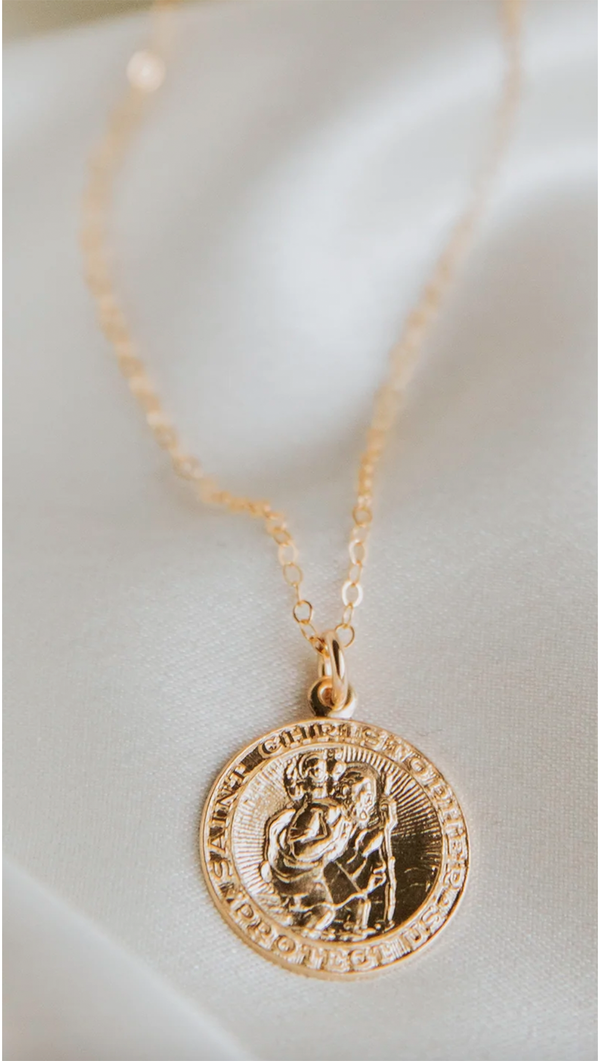 St. Christopher Medallion Necklace - Gold